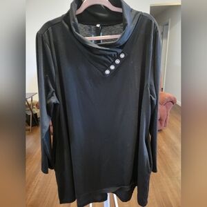 Elegant Black Long Sleeve Women's Top with Button Accents